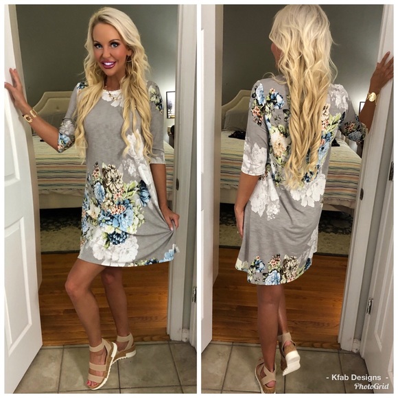 🛍 1HR SALE Heather Gray Floral Swing 👗 Dress! - Picture 2 of 8